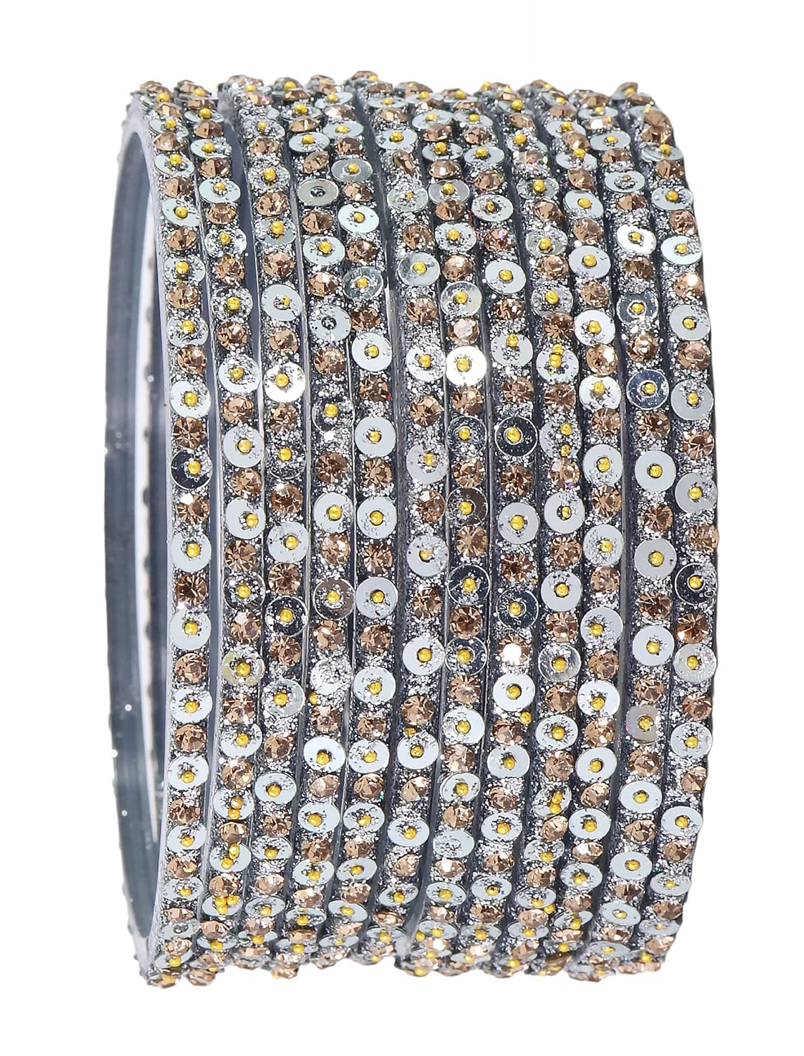 NMII Stylish Glass Bangles Set with Golden Diamond Stone & Sitara Beads Design For Women & Girls | Designer Women's Glass Bangles | Traditional Chudi Set | Girl's Bangles Fashion Jewellery- Set of 12