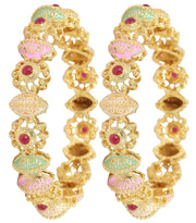 NMII Brass Gold Plated Bangles Set For Girls and Women Studded Pearls and Stone | Gold Plated Brass Bangles | Metal bangles | (Pack of 2)