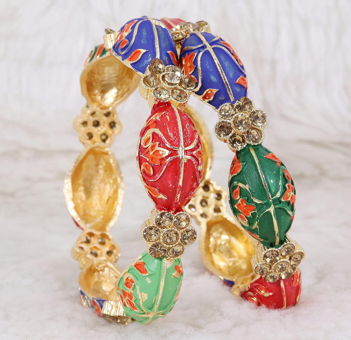 NMII Metal with Zircon Gemstone Studded Traditional Look Kada Set For Women and Girls