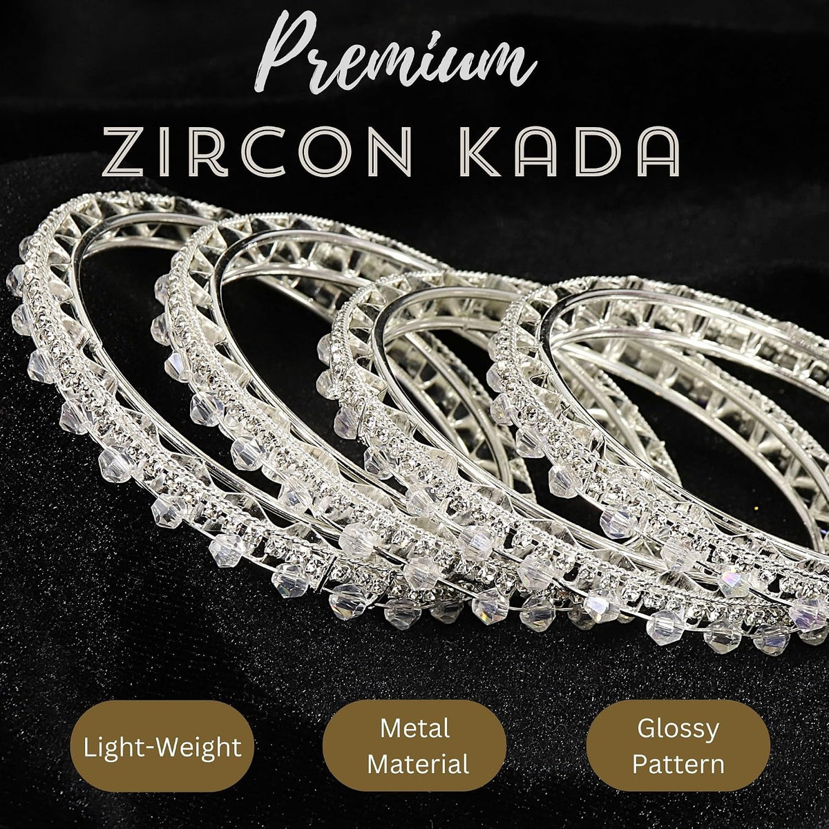 NMII Stylish Metal with Zircon Stone Work & Pearls Bangles Set For Women & Girls | Fancy Metal Bangles Set | Diamond Bangles | Traditional Women's Bangles For Wedding, Party, Occasion- Set of 4