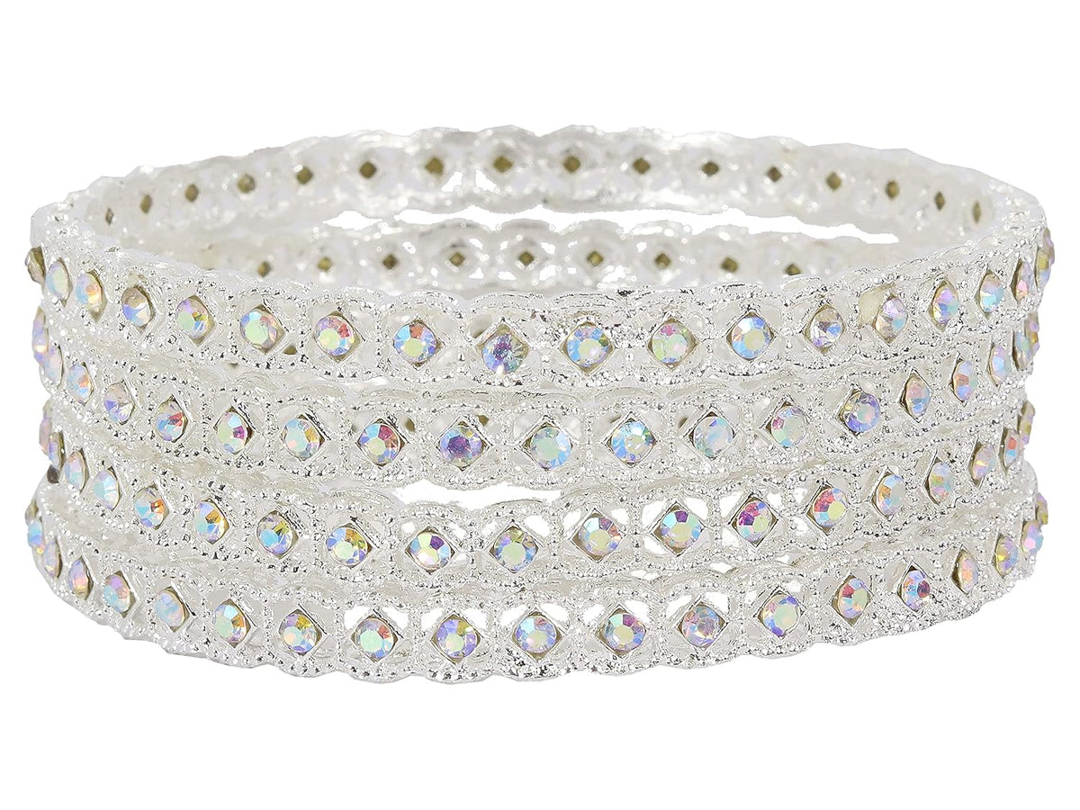NMII Premium Metal with Zircon Gemstone Kada Bangles Set For Women and Girls | Fancy Women's Kada| Stylish Metal Bangles Set- Pack of 4