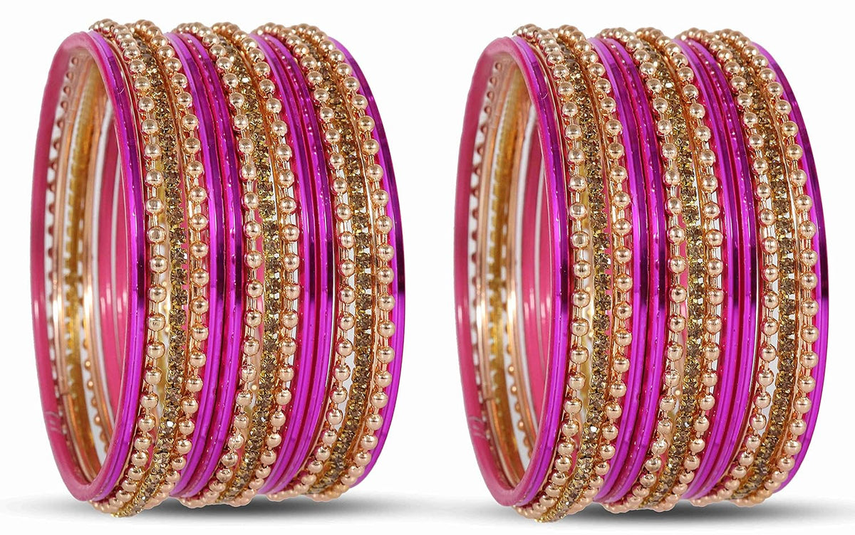 NMII Non-Precious Metal Base Metal With Zircon Gemstone and Linked With Ball Chain and Plane Bangles Set For Women and Girls