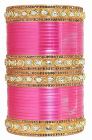 NMII Acrylic (Plastic) with Oval Beads Or Zircon Gemstone Studded Worked Glossy Finished Short Chuda Set for Women and Girls