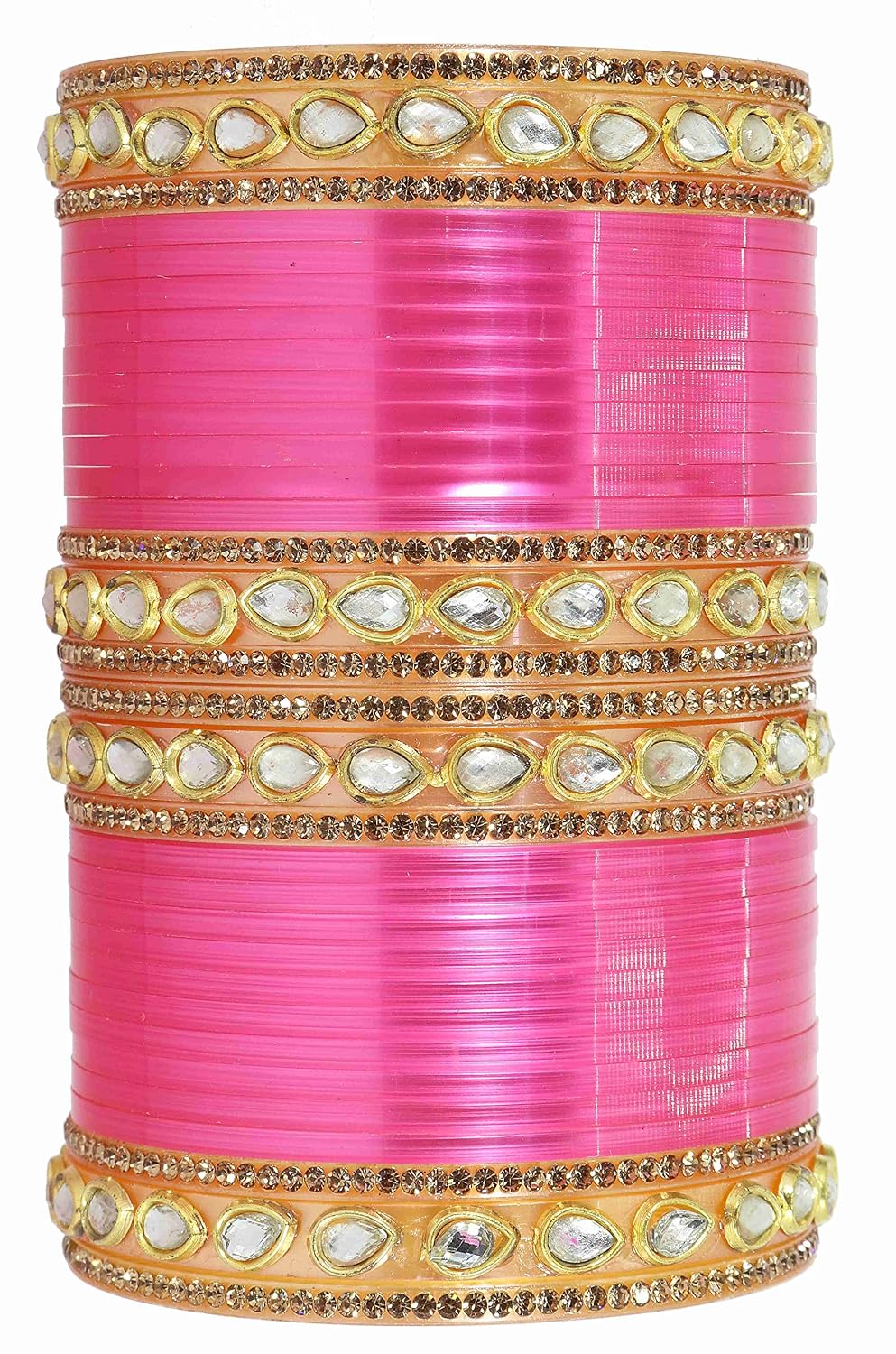 NMII Acrylic (Plastic) with Oval Beads Or Zircon Gemstone Studded Worked Glossy Finished Short Chuda Set for Women and Girls