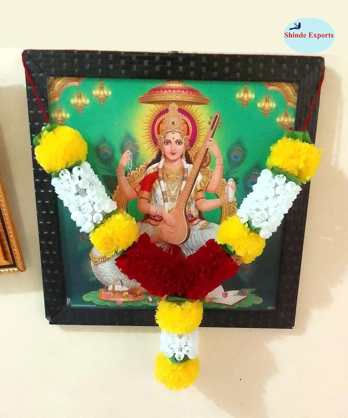 SHINDE EXPORTS Artificial Plastic Marigold Fool mala Garland for Photo Frame god Idols Pooja Room Dead Person Garlands for Home Decoration (Style 3, 14 inches)