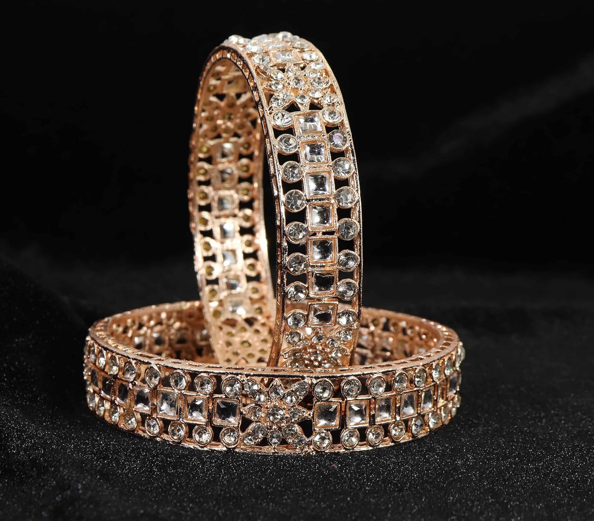 NMII Gold Plated Metal Kada Bangles Set For Women & Girls with American Diamond Stone | Stone Work Stylish Bangles Set | Traditional Bangles For Wedding, Party, Ocassion Fashion Jewellery- Set of 2