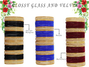 NMII Glass with Premium Velvet, Pearls and Ballchain Studded Fancy Bangles Set For Women's and Girls | Multicolour Stylish Bangles Set- Pack of 144 Bangles, (Multicolour_2.8 Inches)