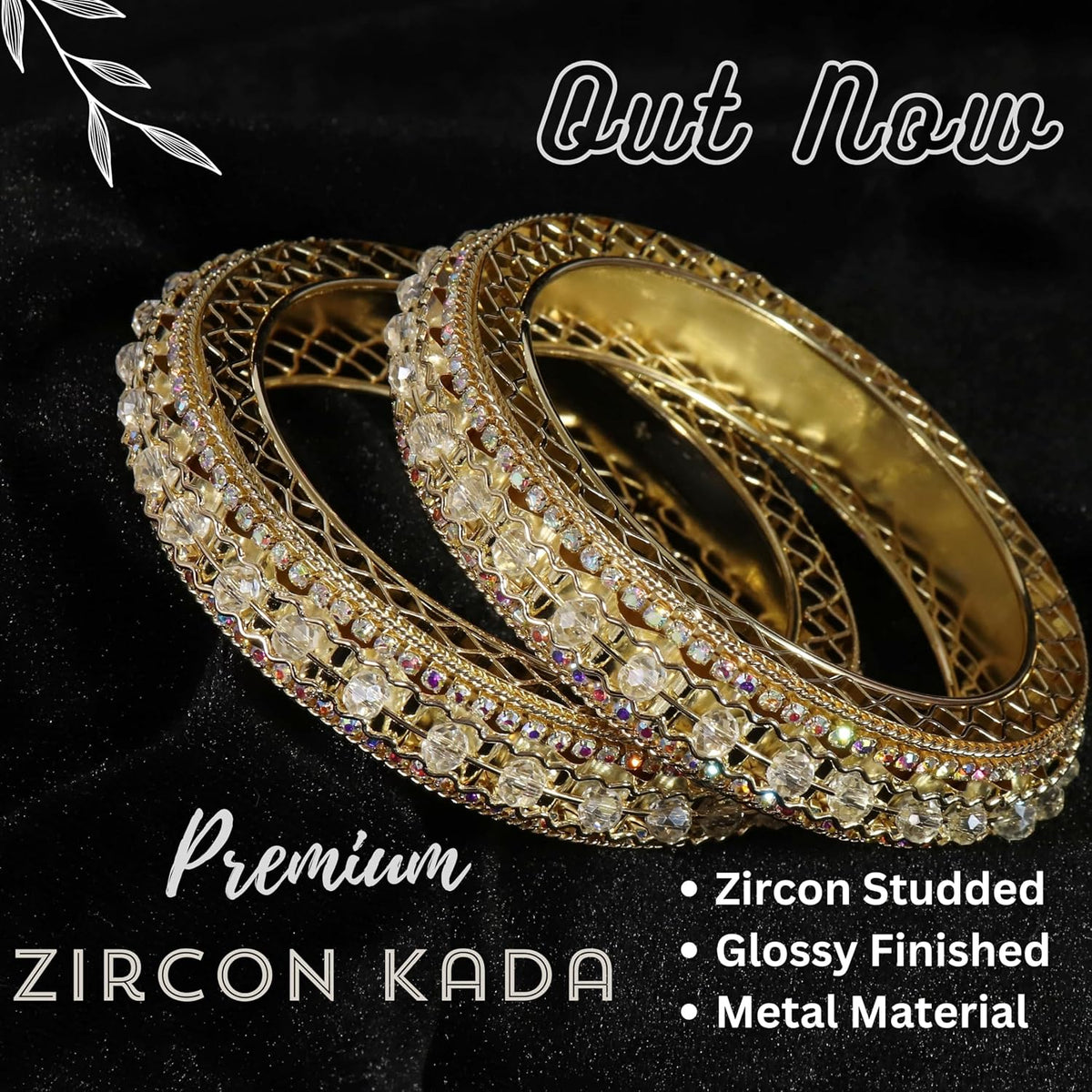 NMII Metal with Zircon Gemstone & Artificial Pearls Studded Stylish Kada Bangles Set For Women & Girls | Traditional Kada For Women | Women's Bangles For Wedding, Party, Occasion- Set of 2