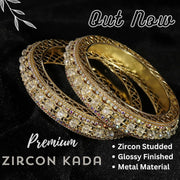 NMII Metal with Zircon Gemstone & Artificial Pearls Studded Stylish Kada Bangles Set For Women & Girls | Traditional Kada For Women | Women's Bangles For Wedding, Party, Occasion- Set of 2