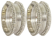 NMII Metal with Zircon Gemstone Studded Glossy Finished Flower Pattern Bangle Set For Women and Girls