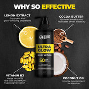 Beardo Ultraglow SPF 50 PA+++ Body Lotion for Men, 250 ml | Sun protection,Hydrating & Light Weight Winter Moisturizer for Body | Moisturizes & Nourishes Dry Skin | Body Butter for Men