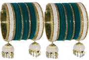 NMII Traditional White Pearls Moti Metal Latkan Bangles Chuda Set For Bridal Women & Girls with Golden Zircon Stone and Velvet | Bangles with Latkan For Wedding | Chura Set For Women Latest- Set of 32