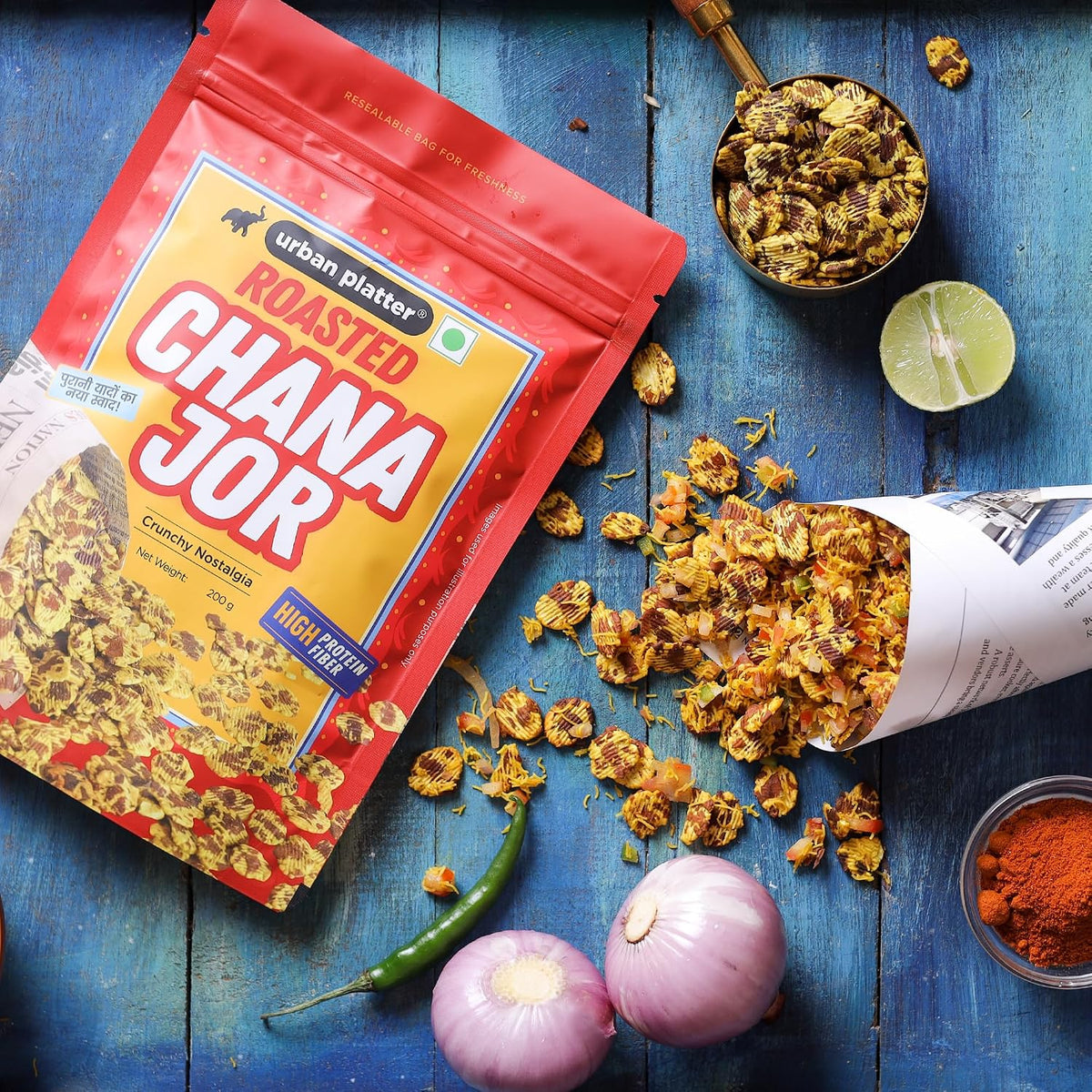 Urban Platter Roasted Chana Jor, 200g (High Protein, High Fiber, Palm-Oil Free | Non Fried Nostalgic Indian Snack | Flattened Whole Bengal Gram)
