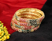 NMII Fancy Alloy Kada Set with Zircon Gemstone & Meenakari Work For Women & Girls | Eye Stone Work Stylish Kangan Set | Traditional Bangles For Wedding, Party, Festival Fashion Jewelry Gift