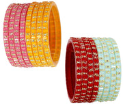 NMII Acrylic (Plastic) With Zircon Gemstone and Studded Worked with Glossy Finished Kada Set For Women and Girls