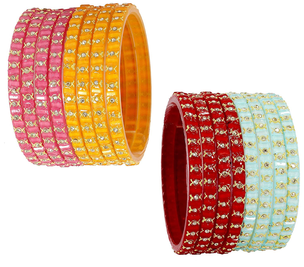 NMII Acrylic (Plastic) With Zircon Gemstone and Studded Worked with Glossy Finished Kada Set For Women and Girls