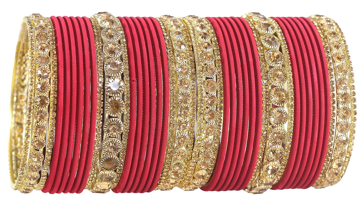 NMII Non-Precious Metal Base Metal and Studded Zircon Gemstone and Matte Finish Worked Bangle set for Women/Girls