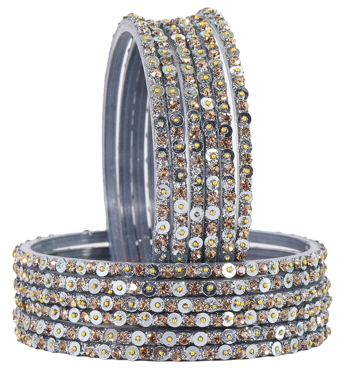 NMII Stylish Glass Bangles Set with Golden Diamond Stone & Sitara Beads Design For Women & Girls | Designer Women's Glass Bangles | Traditional Chudi Set | Girl's Bangles Fashion Jewellery- Set of 12