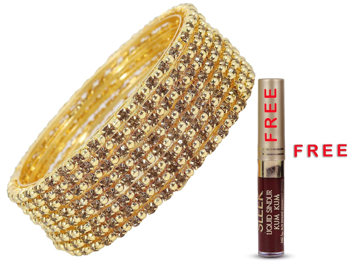 NMII Alloy Metal with Zircon Gemstone and Pearls Adorned Bangles Set For Women and Girls