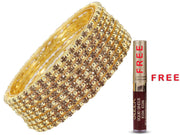 NMII Alloy Metal with Zircon Gemstone and Pearls Adorned Bangles Set For Women and Girls