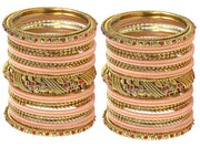 NMII Metal with Zircon Gemstone and Beads Studded Ball Chain Linked Glossy Finished Velvet Bangles Chuda set for Women and Girls