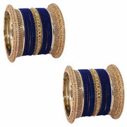 NMII Non-Precious Metal with Base Metal and Studded with Zircon Gemstone Glossy Finished Traditional Velvet Bangle Chuda set for Women and Girls