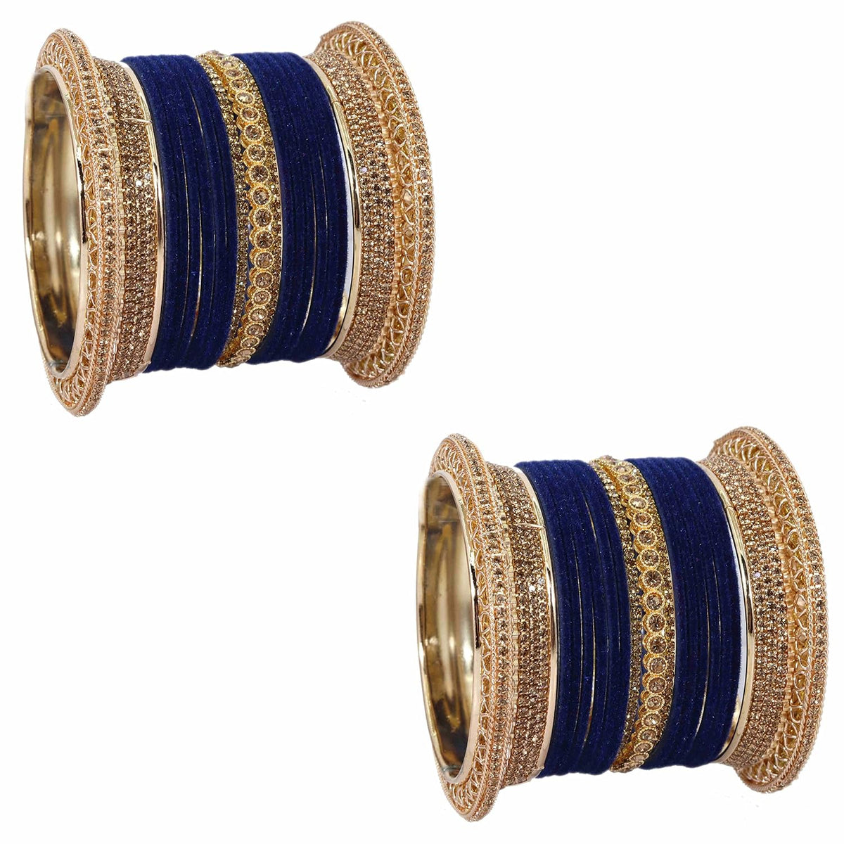 NMII Non-Precious Metal with Base Metal and Studded with Zircon Gemstone Glossy Finished Traditional Velvet Bangle Chuda set for Women and Girls