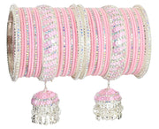 NMII Traditional Metal with Zircon Stone & Bells Jhumka Latkan Bangles For Women & Girls | Stylish Bangles Set with Latkan For Wedding | Women's Bangles | Chuda Set For Bridal- Set of 38