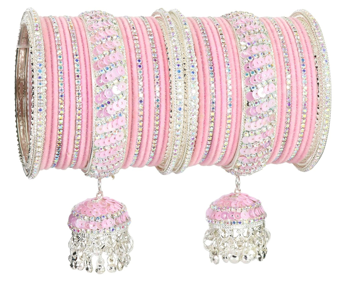 NMII Traditional Metal with Zircon Stone & Bells Jhumka Latkan Bangles For Women & Girls | Stylish Bangles Set with Latkan For Wedding | Women's Bangles | Chuda Set For Bridal- Set of 38