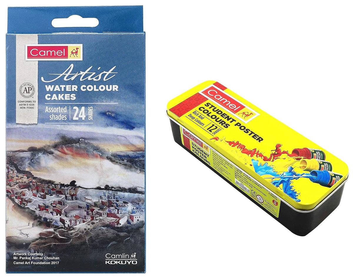 Camel Artist Water Colour Cake Set - Pack of 24 (Blue) Camlin Kokuyo Student Poster Color - 10ml Each, 14 Shades