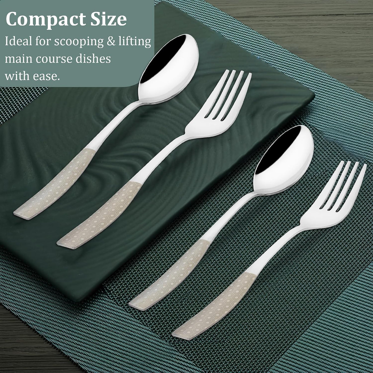 Parage 12 Pieces Stainless Steel Premium Cutlery Set for Home & Kitchen, Luxury Dining Tableware Small Spoon & Fork Gift, Laser Chammach Set, Silver Dazzle Design (6 Dinner Spoons & 6 Dinner Forks)