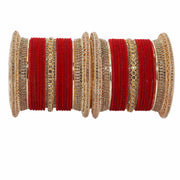 NMII Non-Precious Metal with Base Metal and Studded with Zircon Gemstone Glossy Finished Traditional Velvet Bangle Chuda set for Women and Girls