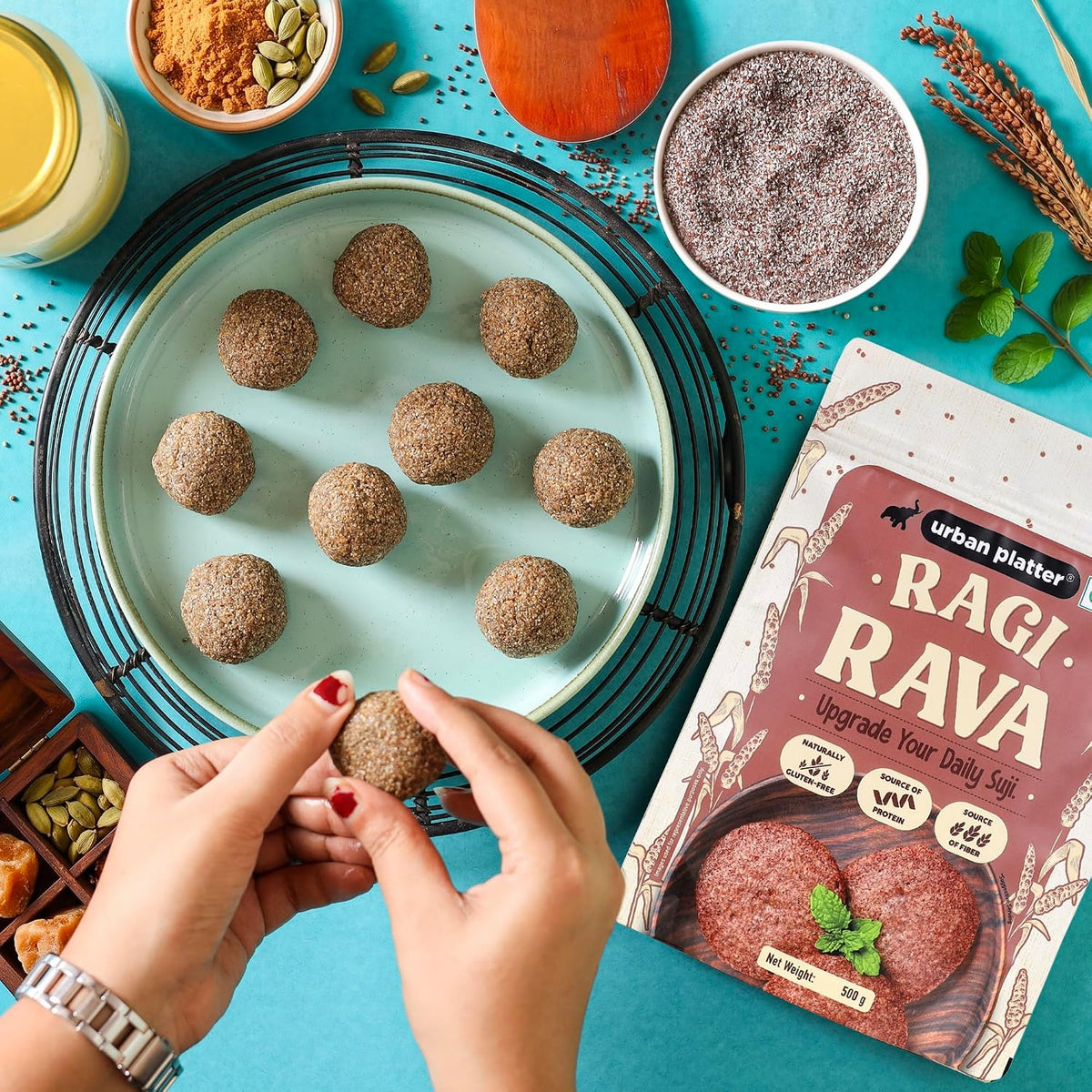 Urban Platter Ragi Rava, 500g (Naturally Gluten-free | Source of Protein & Fibre | A Smart Swap for Regular Sooji | Perfect for Upma, Khichdi, Idli, Dosa, Halwa, & More)
