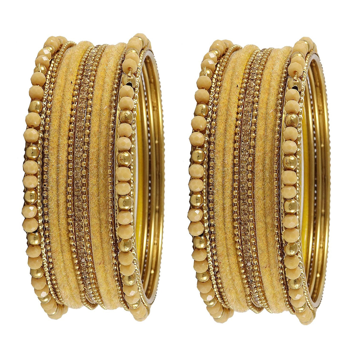 NMII Metal with Zircon Gemstone, Pearls and Beads Studded Glossy Finished Bangle Set For Women and Girls