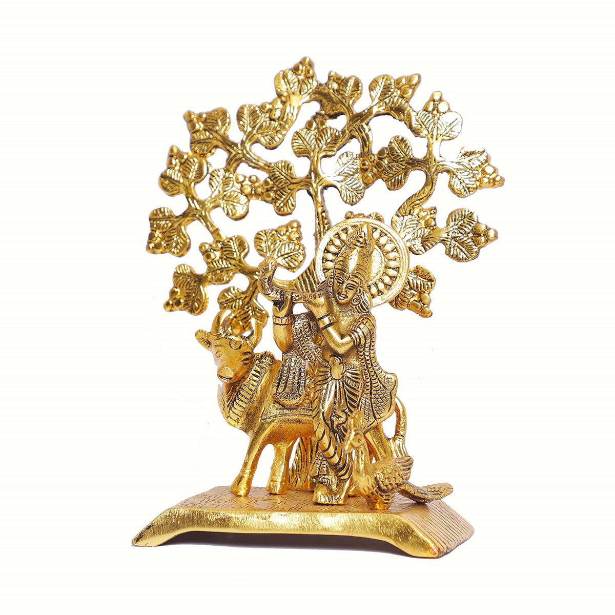 KridayKraft Metal Krishna Idol Statue with kamdhenu Cow Standing Under Tree Showpiece Figurine for Pooja Room & Gift,Decorative Religious Statue for Home,Office & Table...