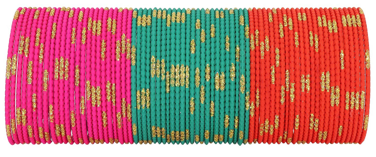 NMII Non-Precious Metal Base Metal with Cutting Shaped and Glitter Pattern Glossy Finished Bangle Set For Women and Girls, (MultiColour1_2.6 Inches), Pack Of 144 Bangle Set