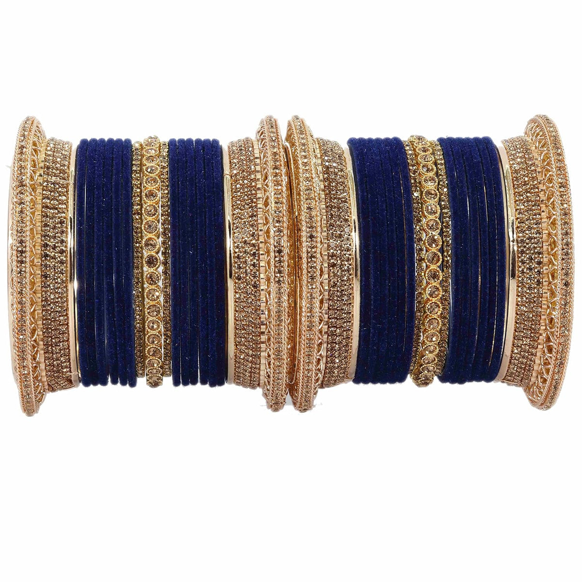 NMII Non-Precious Metal with Base Metal and Studded with Zircon Gemstone Glossy Finished Traditional Velvet Bangle Chuda set for Women and Girls