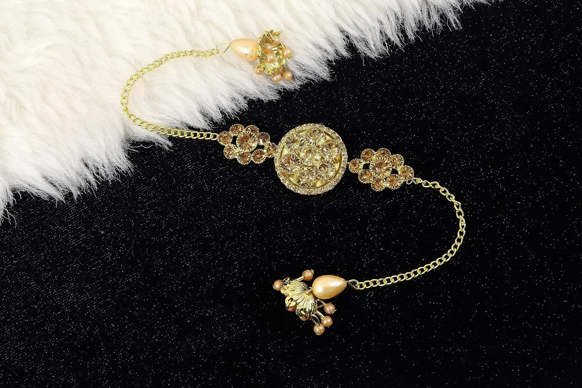 NMII Golden Crystal Charm Bracelet Set For Women and Girls Stylish | AD Diamond Chain Bracelet | Gift For Girls & Women | Women's Bangle Bracelet | Gold Fashion Jewelry- (Free Size)