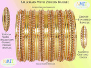 NMII Non-Precious Metal Base Metal With Zircon Gemstone and Linked With Ball Chain and Plane Bangles Set For Women and Girls