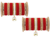 NMII Non-Precious Metal with Base Metal and Zircon Gemstone with Pearls Studded Glossy Finished Kaleere Type Latkan Velvet Bangle Chuda set for Women and Girls (WITH_1 ROD BANGLE BOX)