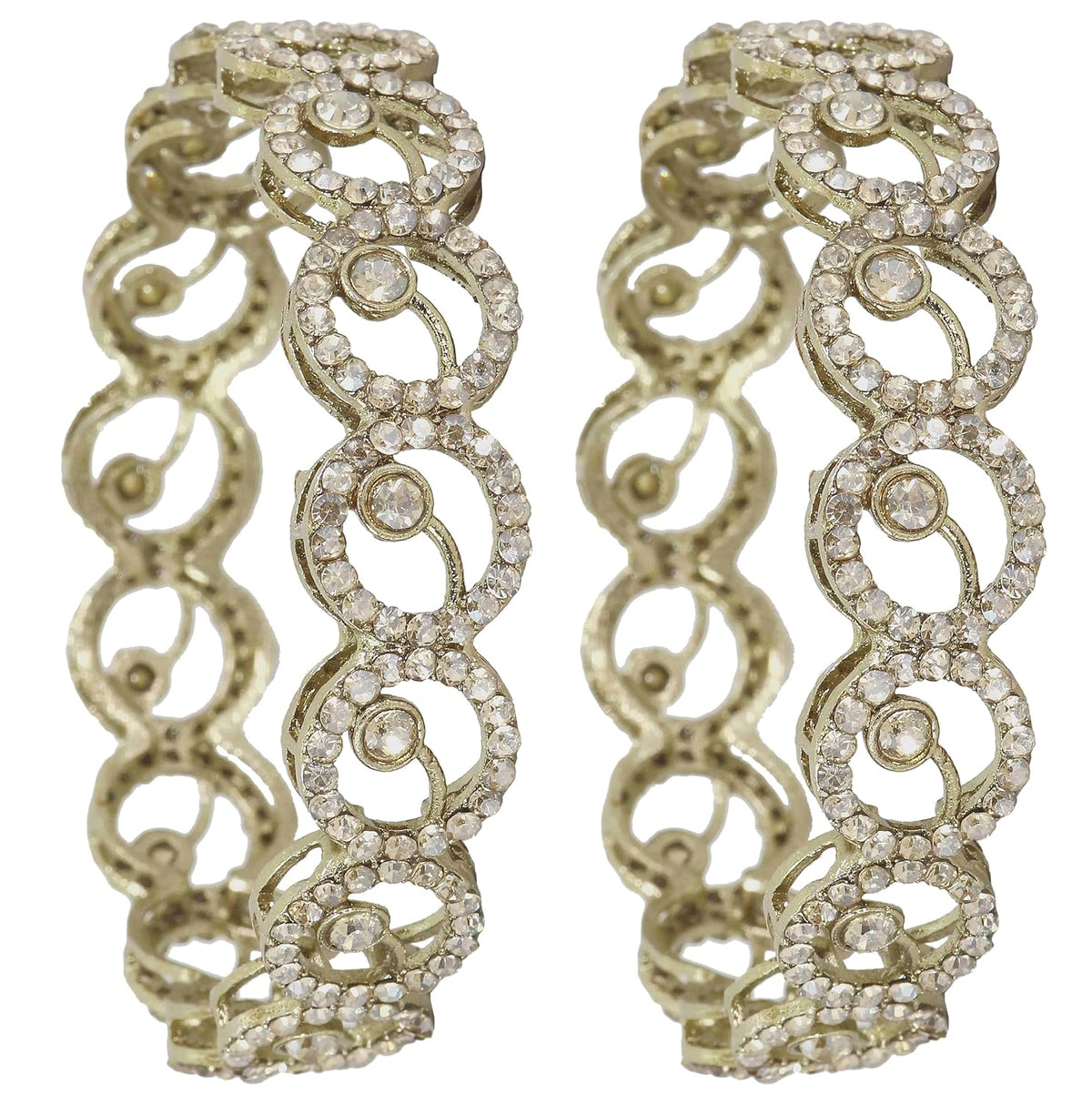 NMII Stylish Alloy Metal Gold Plated Bangles Set For Girls and Women Studded American Diamond Stone | Fancy Diamond Bangles | Metal bangles | Women Bangles For Wedding, Party, Function- Set of 2