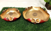 DSH Urli Bowl for Floating Flowers and Candles (Red and Gold) - Set of 2