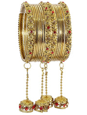 NMII Traditional Metal Bangles Set For Women & Girls with Zircon Gemstone & Latkan | Stylish Oxidised Look Gold Plated Bangles | Women's Fashion Jewellery