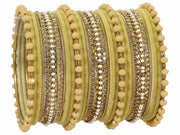 NMII Metal With Zircon Gemstone and Pearls Studded Velvet Bangles For Women and Girls