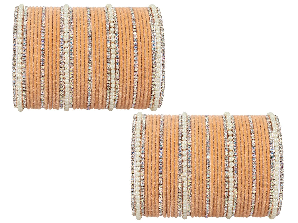 NMII Metal with Cubic Zirconia and Pearls Velvet Bangles For Women and Girls