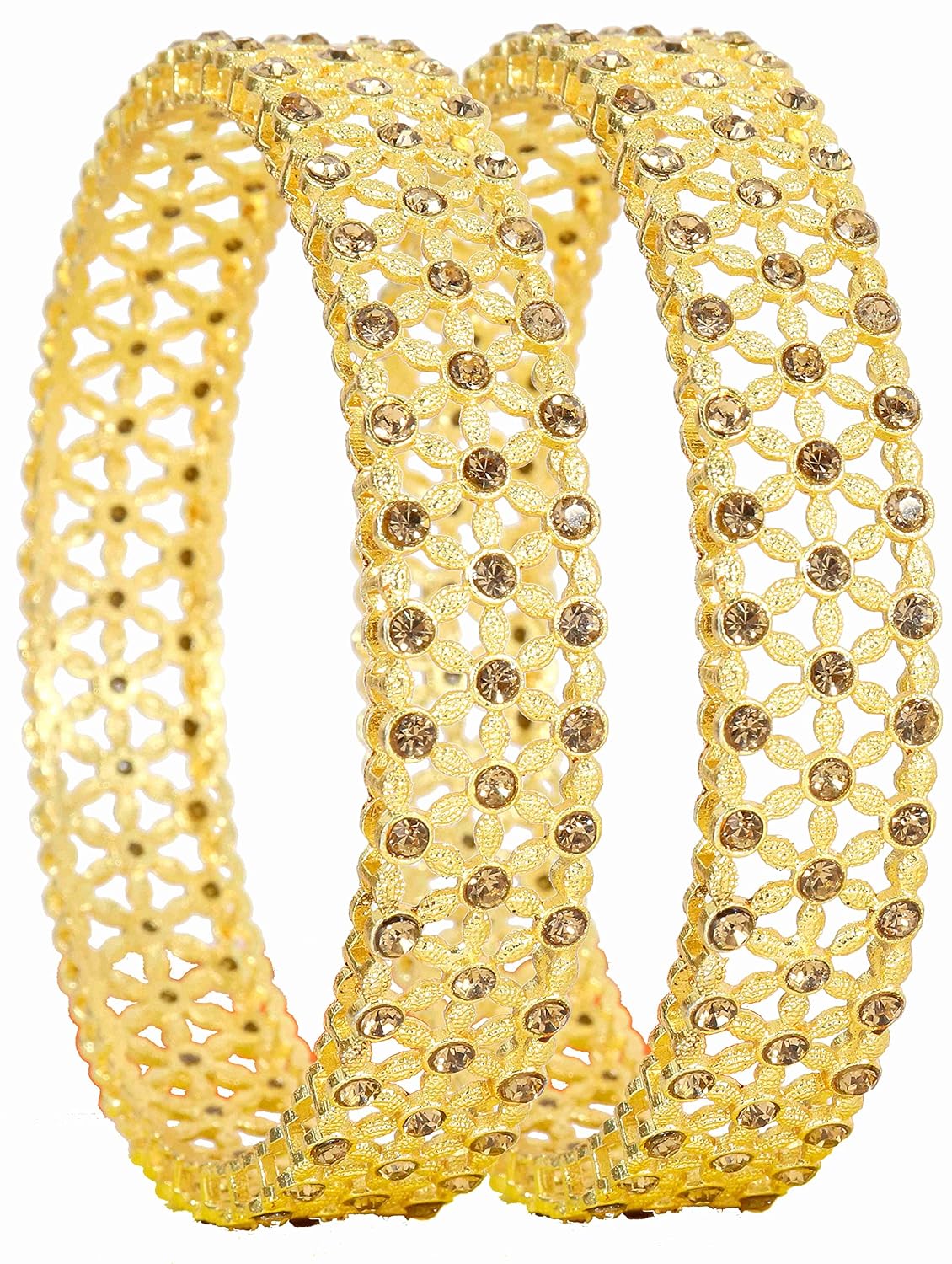 NMII Non Precious Metal Base Metal With Zicon Studded Glossy Finished Kada Set For Women and Girls