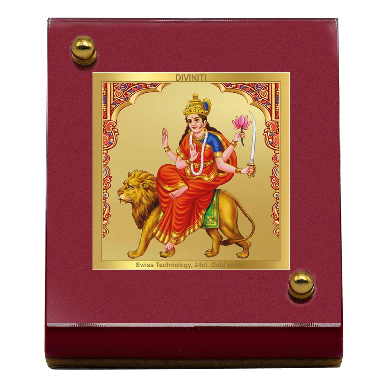 DIVINITI 24K Gold Plated Religious Car Dashboard Frame | Premium God Idol Frame for Car, Home Mandir & Office Table | Spiritual Gift, Decorative Showpiece | Katyayani Mata