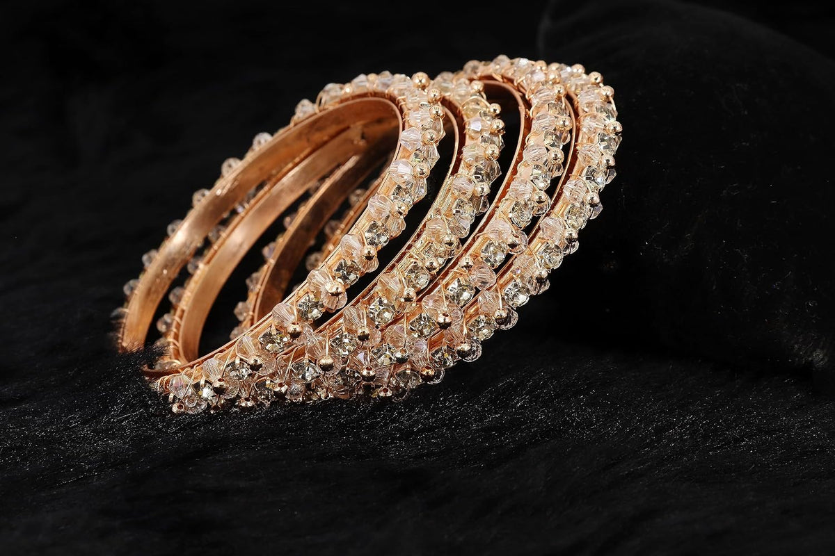 NMII Alloy Metal Bangles Set For Girls and Women Studded American Diamond and Pearls | Diamond Bangles | Metal bangles | Women's Bangle - Pack Of 4 Kada