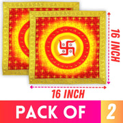 Bhakti Lehar Printed Silk Satin God Chowki Aasan Cloth for Puja (Size: 16" x 16" Inch) | Pooja Assan Kapda | Satin Altar Cloth Mat for Puja Mandir, Temple and Decoration (Set of 2)
