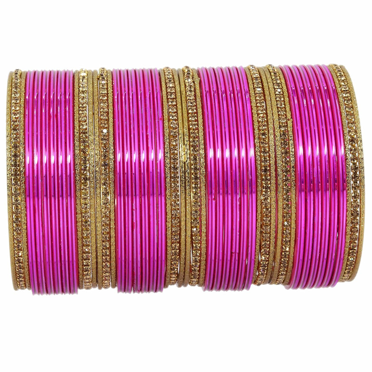 NMII Non Precious Metal with Base Metal Zircon Gemstone Studded Glossy Finished and Textured Design Traditional Bangle set for Women and Girls